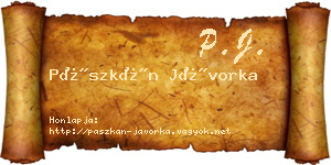 Pászkán Jávorka névjegykártya